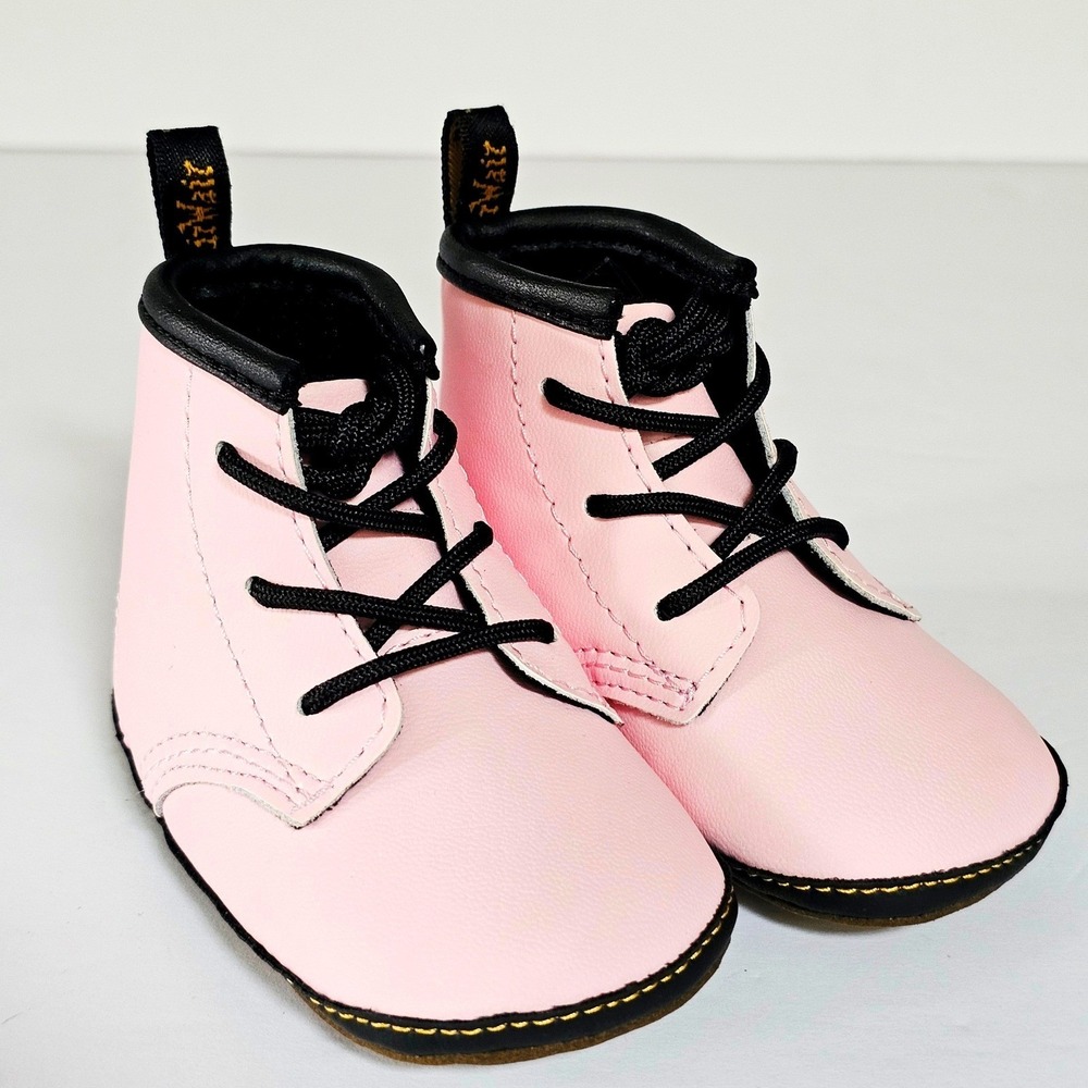 Infant Dr Martens Pink Crib Boots Soft Sole Lace Up Baby Shoes 1460 Style